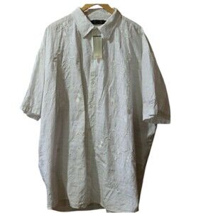 Coogi Vintage Y2K NOS White & Silver Short Sleeve Heavily Embroidered Shirt 5XL